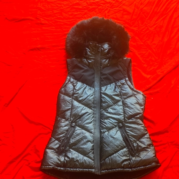 Michael Kors Black Shiny Vest with Faux Fur - Picture 1 of 5
